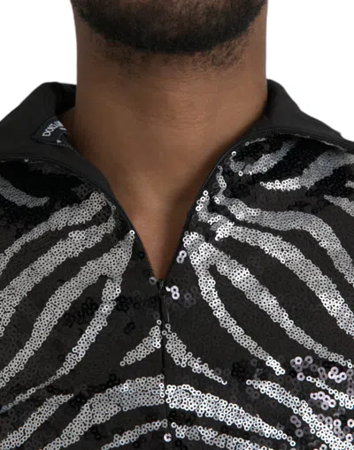 Dolce & Gabbana Black Silver Sequined Polyester Men's Sweater In Black | Silver
