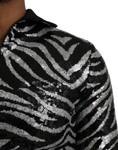 Dolce & Gabbana Black Silver Sequined Polyester Men's Sweater In Black | Silver