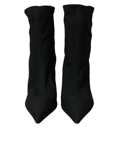 Dolce & Gabbana Black Stiletto Heels Denim Ankle Boots Women's Shoes In Black