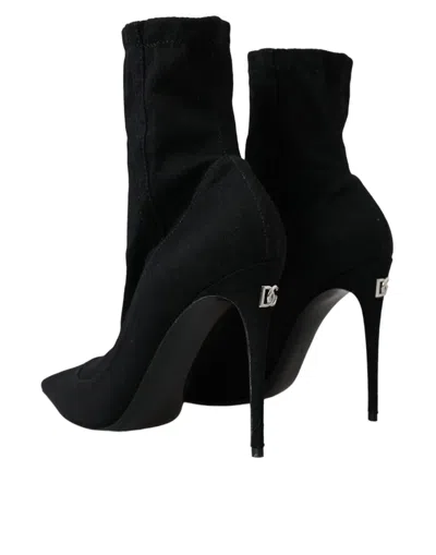 Dolce & Gabbana Black Stiletto Heels Denim Ankle Boots Women's Shoes In Black