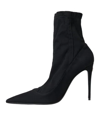 Dolce & Gabbana Black Stiletto Heels Denim Ankle Boots Women's Shoes In Black