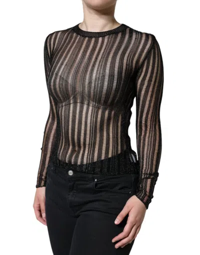Dolce & Gabbana Black Stripe See Through Long Sleeves Top In Black