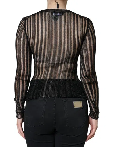 Dolce & Gabbana Black Stripe See Through Long Sleeves Top In Black
