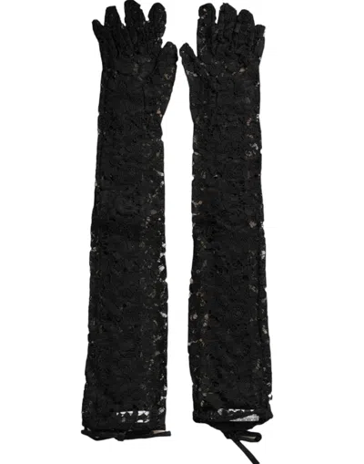 Dolce & Gabbana Black Taormina Lace Elbow Length Gloves In Black