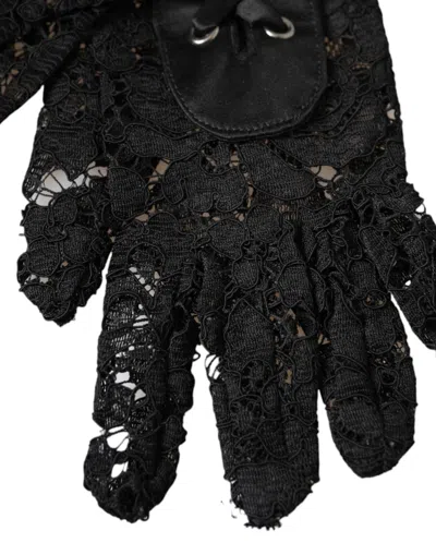 Dolce & Gabbana Black Taormina Lace Elbow Length Gloves In Black