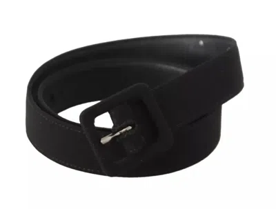 Dolce & Gabbana Black Velvet Leather Logo Waist Buckle Belt In Black