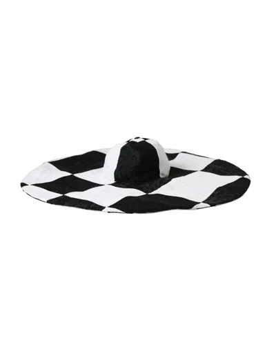 Dolce & Gabbana Black White Checkered Wide Brim Floppy Hat In Black And White