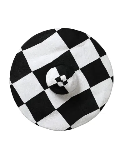 Dolce & Gabbana Black White Checkered Wide Brim Floppy Hat In Black And White