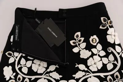 Dolce & Gabbana Black Crystal Floral Pencil Skirt In Black/white