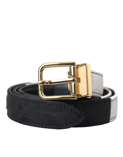 Dolce & Gabbana Black White Patchwork Gold Metal Buckle Belt In Black And White
