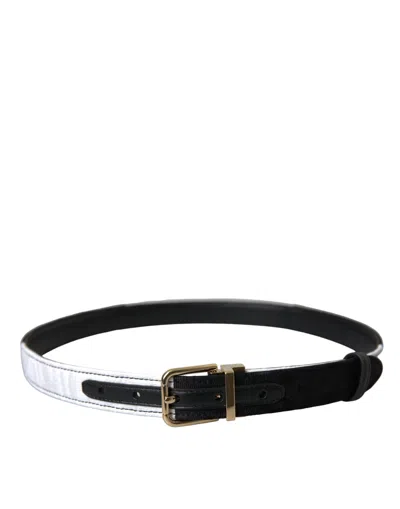 Dolce & Gabbana Black White Patchwork Gold Metal Buckle Belt In Black And White
