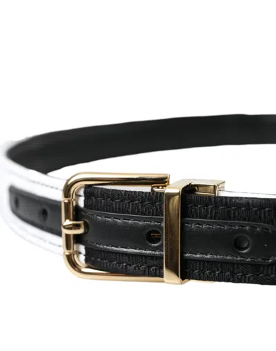 Dolce & Gabbana Black White Patchwork Gold Metal Buckle Belt In Black And White