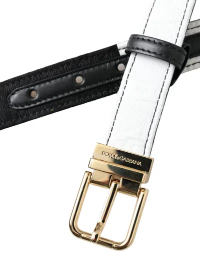 Dolce & Gabbana Black White Patchwork Gold Metal Buckle Belt In Black And White
