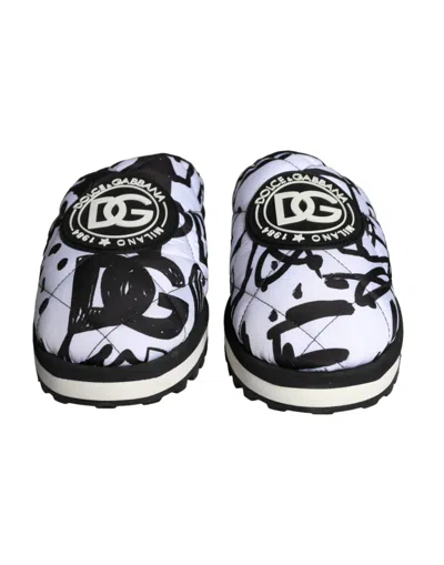 Dolce & Gabbana Black White Quilted Logo Sandals Slides Men's Shoes In Black And White