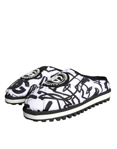 Dolce & Gabbana Black White Quilted Logo Sandals Slides Men's Shoes In Black And White