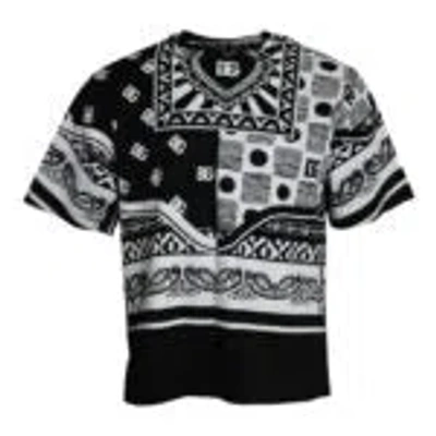 Dolce & Gabbana Black White Printed Cotton Short Sleeves Men Men's T-shirt () In Black/white