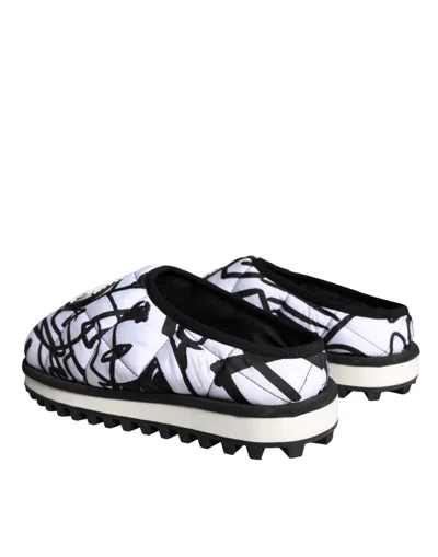 Dolce & Gabbana Black White Quilted Logo Sandals Slides Men's Shoes In Black And White