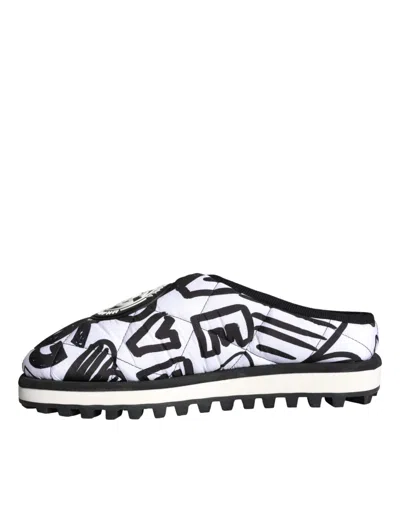 Dolce & Gabbana Black White Quilted Logo Sandals Slides Men's Shoes In Black And White