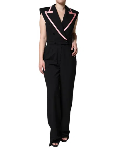 Dolce & Gabbana Black Wool Blend Sleeveless Jumpsuit Dress In Black