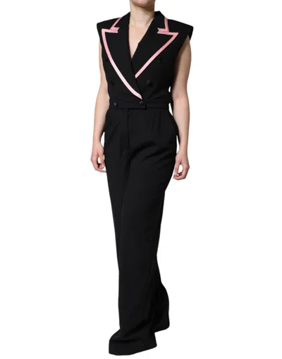 Dolce & Gabbana Black Wool Blend Sleeveless Jumpsuit Dress In Black