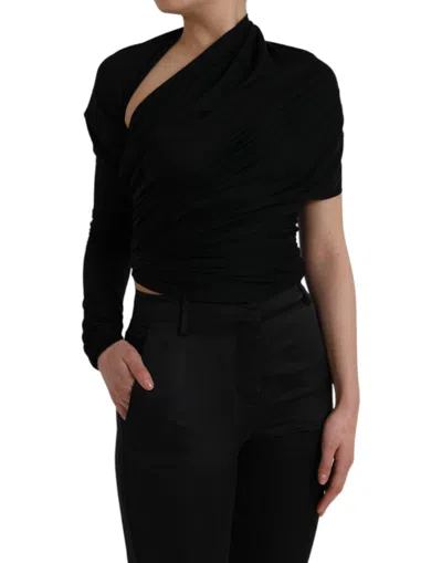 Dolce & Gabbana Black Wool Cutout Asymmetric Long Sleeve Top In Black