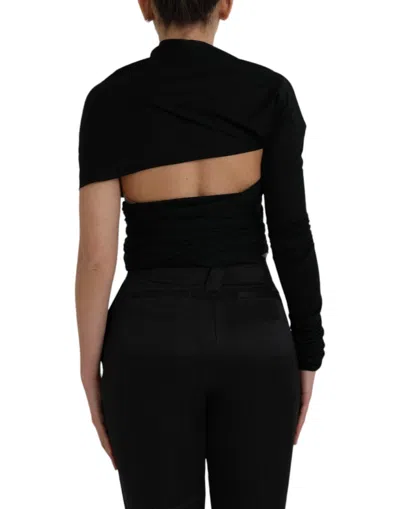 Dolce & Gabbana Black Wool Cutout Asymmetric Long Sleeve Top In Black