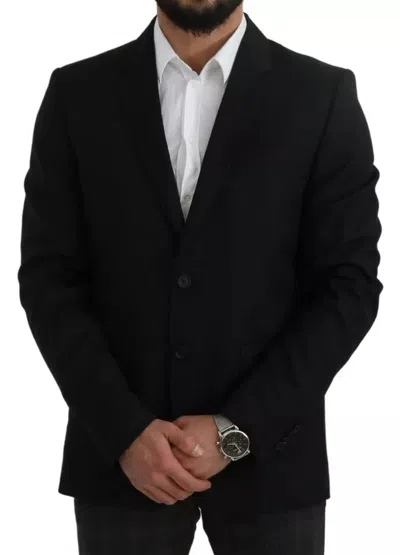 Dolce & Gabbana Black Wool Slim Fit Notch Jacket Men's Blazer In Black