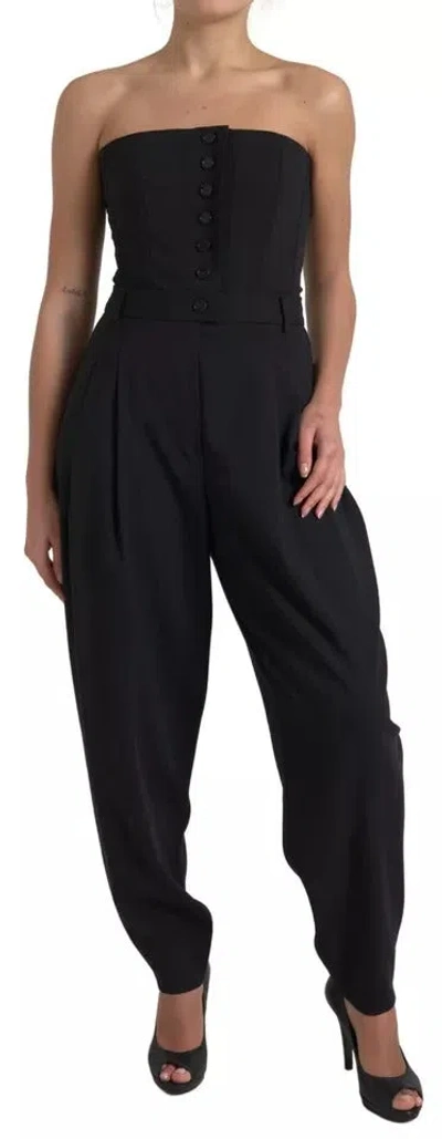 Pre-owned Dolce & Gabbana Black Wool Stretch Strapless Jumpsuit Women's Dress ()