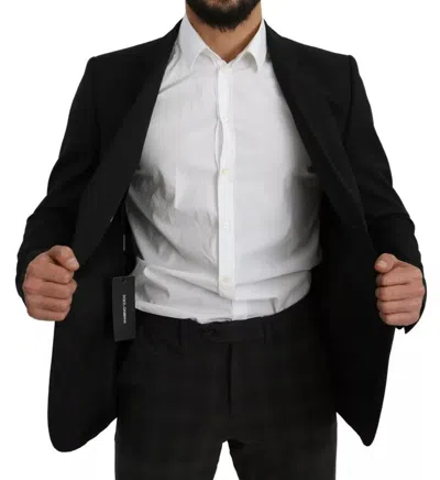 Dolce & Gabbana Black Wool Slim Fit Notch Jacket Men's Blazer In Black