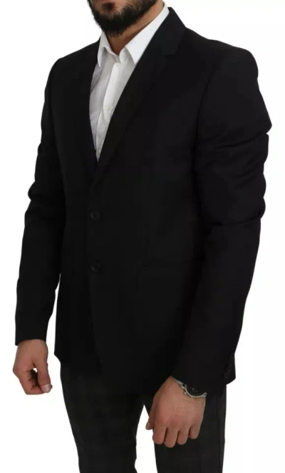 Dolce & Gabbana Black Wool Slim Fit Notch Jacket Men's Blazer In Black