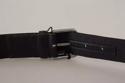 Pre-owned Dolce & Gabbana Blue Black Logo Print Silver Buckle Men's Belt () In Black And Blue