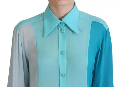 Pre-owned Dolce & Gabbana Blue Collar Long Sleeve Blouse Silk Women's Top ()
