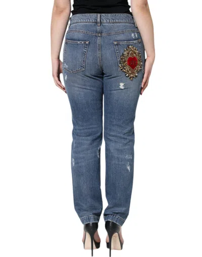Dolce & Gabbana Blue Cotton Tattered Boyfriend Denim Jeans In Blue
