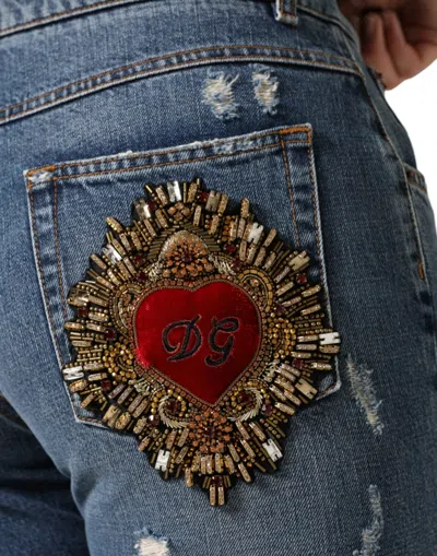 Dolce & Gabbana Blue Cotton Tattered Boyfriend Denim Jeans In Blue