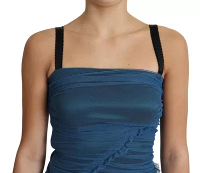 Pre-owned Dolce & Gabbana Blue Draped Tulle Midi Sheath Cotton Women's Dress ()