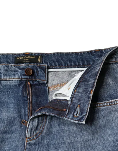 Dolce & Gabbana Blue Cotton Tattered Boyfriend Denim Jeans In Blue