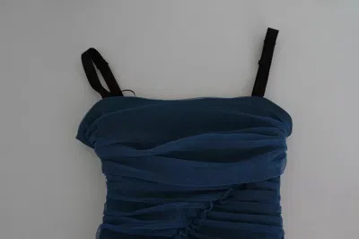 Pre-owned Dolce & Gabbana Blue Draped Tulle Midi Sheath Cotton Women's Dress ()