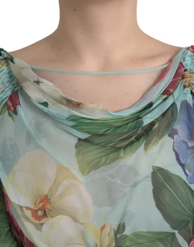 Dolce & Gabbana Blue Floral Print Tiered Long Maxi Dress In Blue