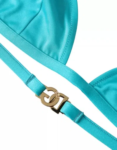 Dolce & Gabbana Blue Green Halter Dg Logo Swimwear Beachwear Bikini Top In Blue