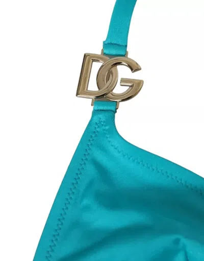 Dolce & Gabbana Blue Green Halter Dg Logo Swimwear Beachwear Bikini Top In Blue