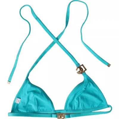Dolce & Gabbana Blue Green Halter Dg Logo Swimwear Beachwear Bikini Top In Blue