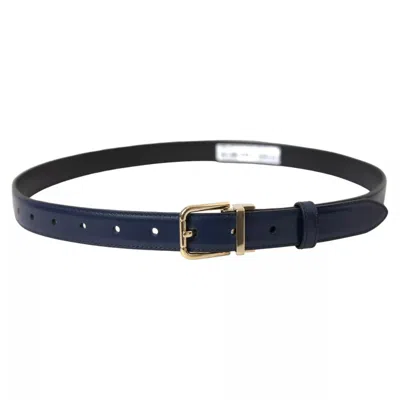 Pre-owned Dolce & Gabbana Blue Leather Gold Metal Buckle Men Men's Belt ()
