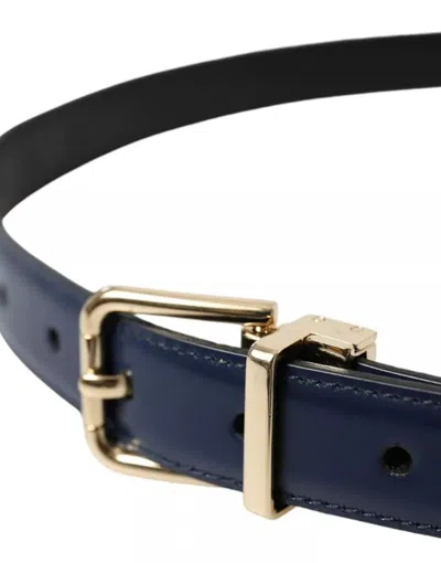Pre-owned Dolce & Gabbana Blue Leather Gold Metal Buckle Men Men's Belt ()
