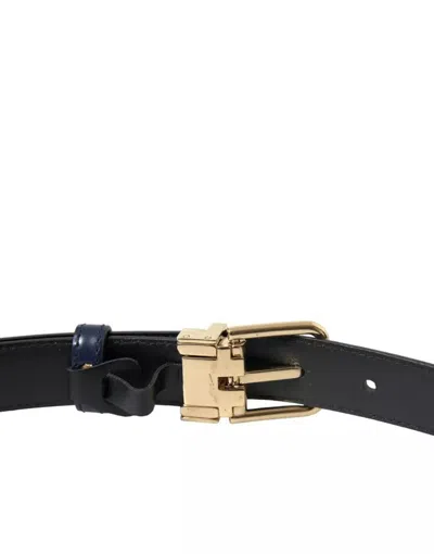 Pre-owned Dolce & Gabbana Blue Leather Gold Metal Buckle Men Men's Belt ()