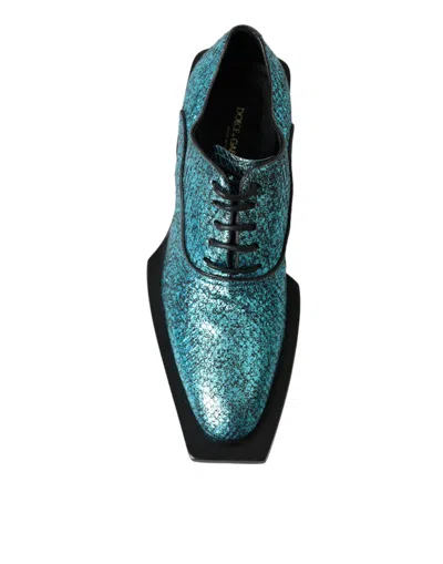 Dolce & Gabbana Blue Leather Derby Block Heels Dress Shoes In Blue