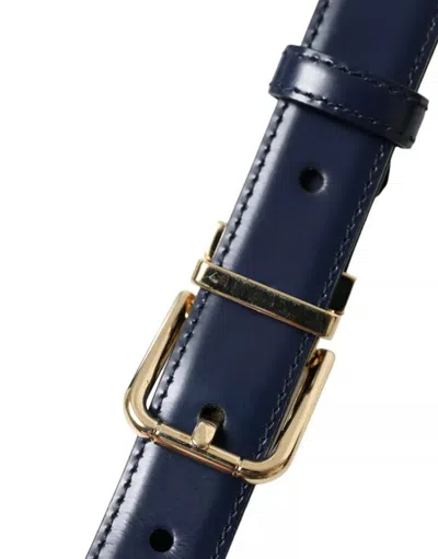 Pre-owned Dolce & Gabbana Blue Leather Gold Metal Buckle Men Men's Belt ()