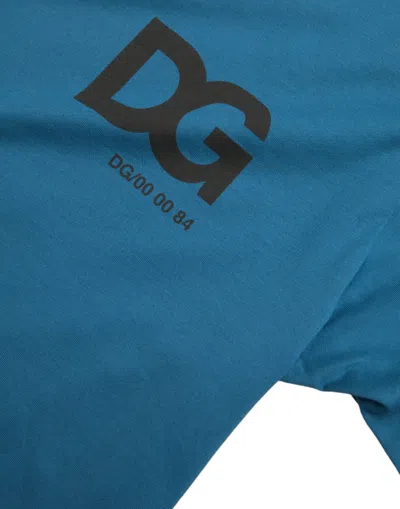 Dolce & Gabbana Blue Logo Round Neck Short Sleeves T-shirt In Blue