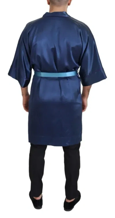 Pre-owned Dolce & Gabbana Blue Satin Silk Waist Belt Robe Men's Jacket ()