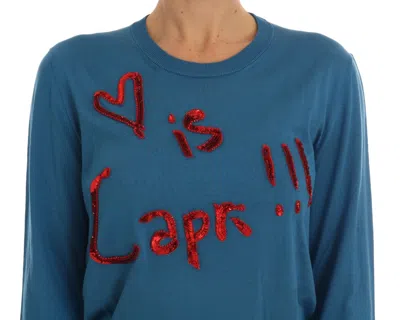 Dolce & Gabbana Blue Silk Love Is Pullover Sweater In Blue