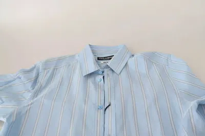 Pre-owned Dolce & Gabbana Blue Striped Silk Formal Dress Martini Men's Shirt ()